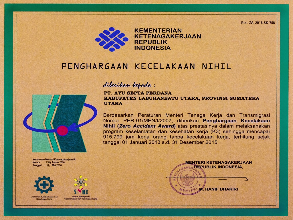 Penghargaan Kementerian Tenaga Kerja Republik Indonesia